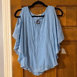 Corvia Light Blue Flowy Blouse with Ring Detail